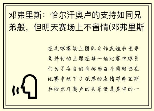 邓弗里斯：恰尔汗奥卢的支持如同兄弟般，但明天赛场上不留情(邓弗里斯 转会巴黎)